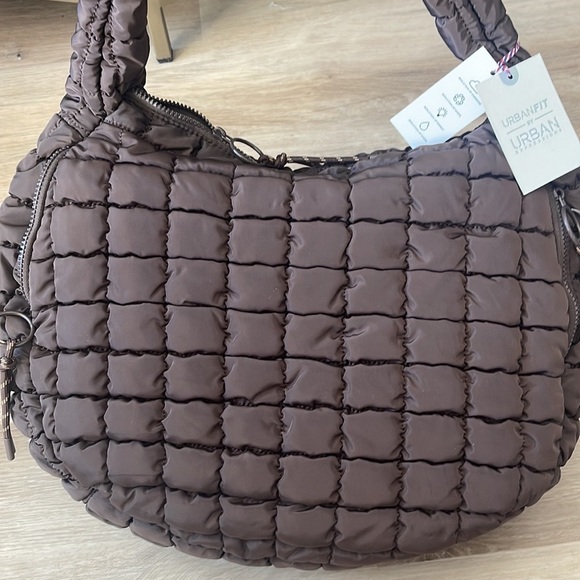 Urban Fit by Urban Expressions Quilted Puffer Hobo Carry All Tote in Brown - Picture 2 of 14